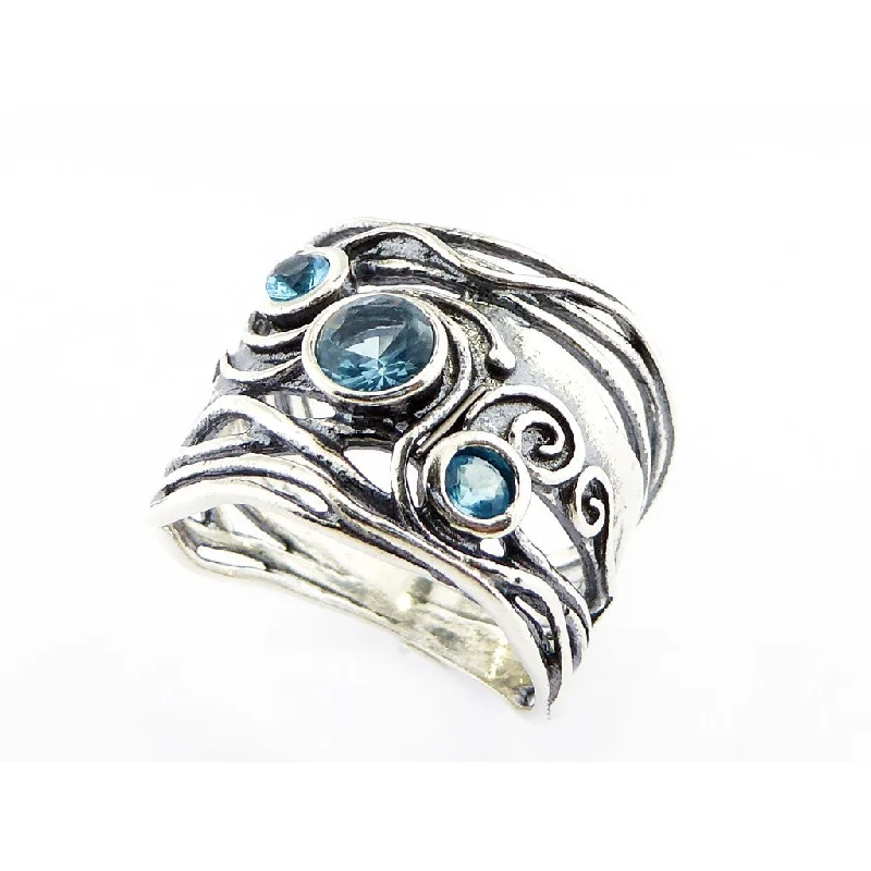 luxury diamond rings for women-Shablool Designer Silver and Blue Topaz Ring - R01242