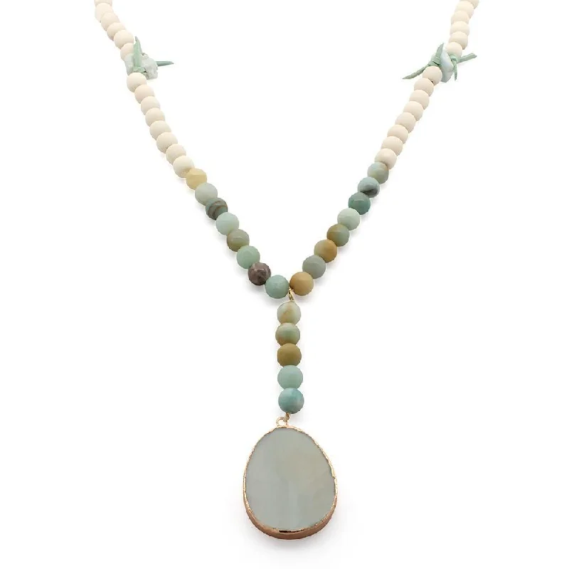 moon necklaces for women-Long Suede Bead Necklace Geode Mint Green