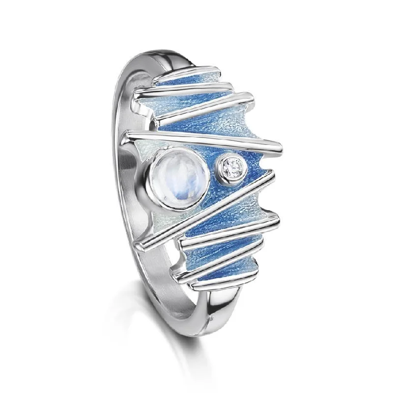 vintage rings for women-Moonlight Sterling Silver and Enamel Moonstone Ring - ESR149