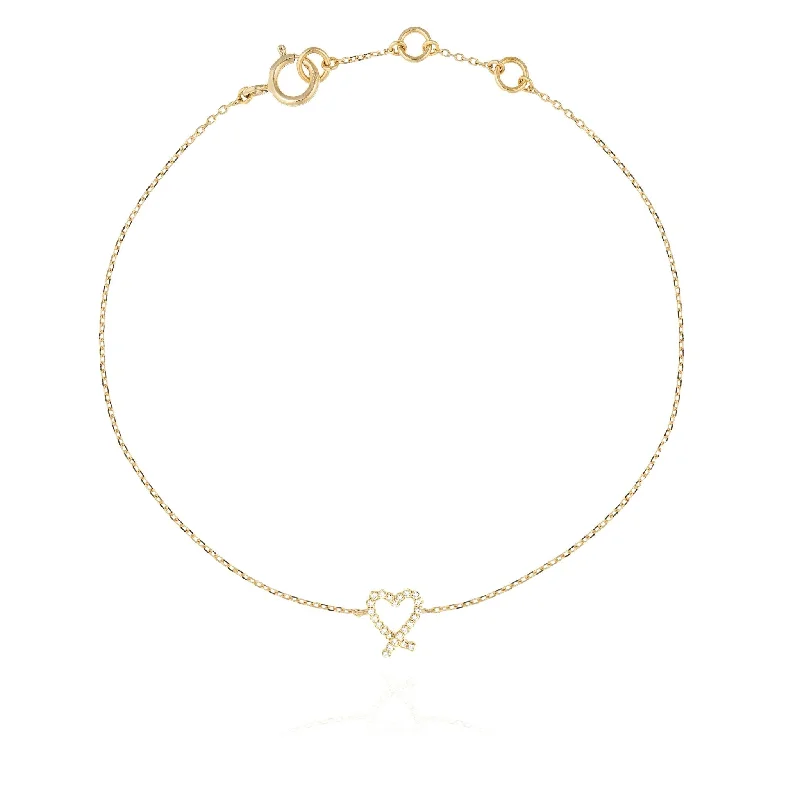 stacking bangle sets for women-Diamond Heart Bracelet - 18k Yellow Gold