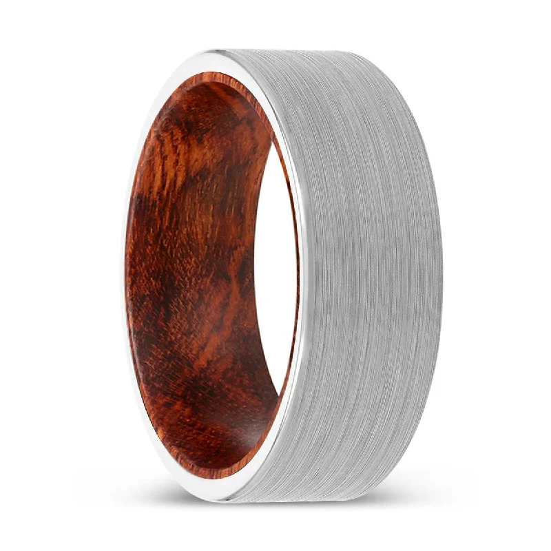 beautiful rings for women-KAIN | Snake Wood, White Tungsten Ring, Brushed, Flat