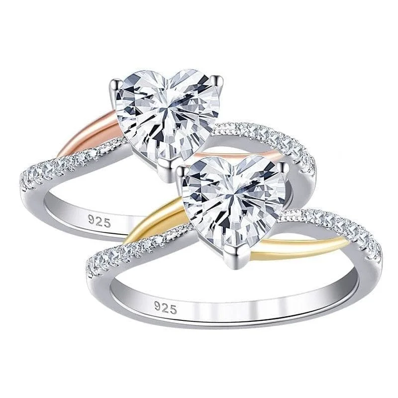 engagement rings with antique style for women-Two Tones Heart Shape Created Diamond Engagement Ring