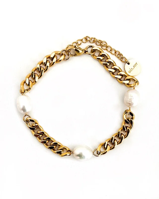 custom bracelets for women-Blinny Cuban Chain Pearl Bracelet || Choose Style