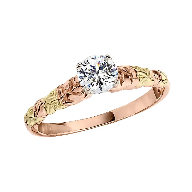 gold engagement rings for women-Vintage Style Pink and Green Gold Rose and Leaf Engagement Ring Petite Version