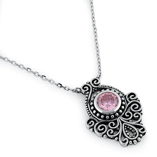 vintage necklaces for women-Sterling Silver Vintage Pink CZ Necklace