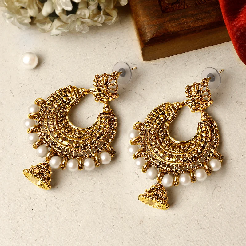 luxurious gemstone earrings for women-Shrishti Fashion Ethnic Gold Plated Chand Bali Earring For Women