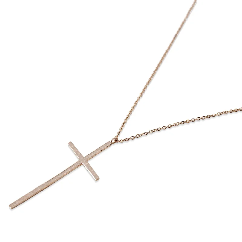 high-quality necklaces for women-Stainless Steel Necklace with Cross Pendant Rose Gold Plated