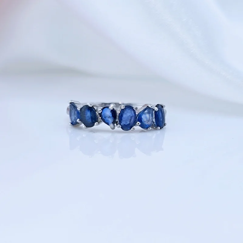 exclusive diamond engagement rings for women-3*4mm Blue Sapphire Wedding Band