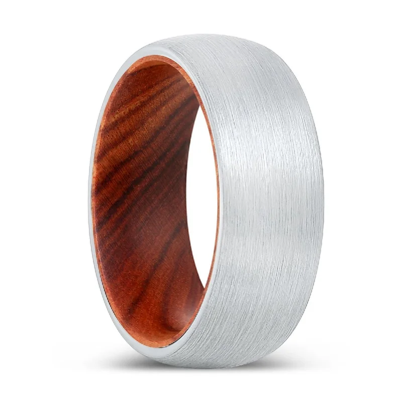 affordable engagement rings for women-REDEMPTION | IRON Wood, White Tungsten Ring, Brushed, Domed