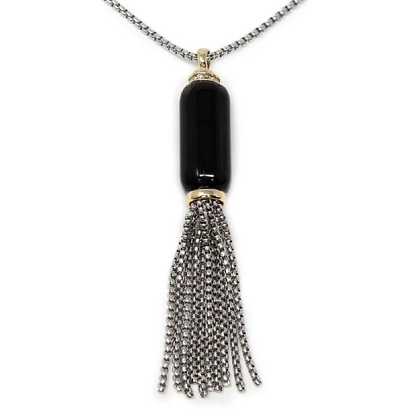 simple necklaces for women-Two Tone GemStone Chain Tassel Pendant Necklace Black