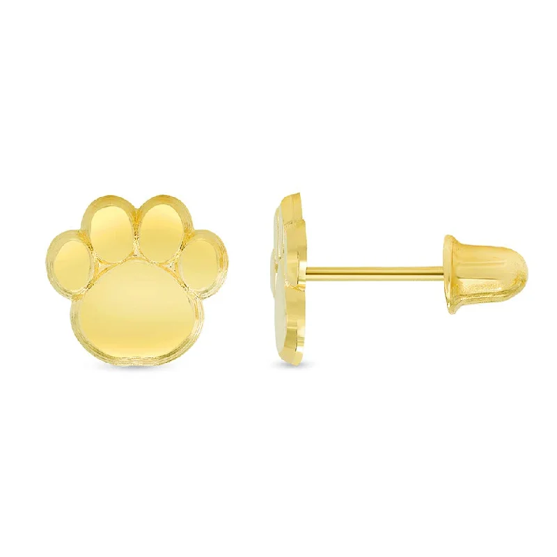 creative earrings for women-14k Yellow Gold Dog Paw Stud Earrings with Screw Back