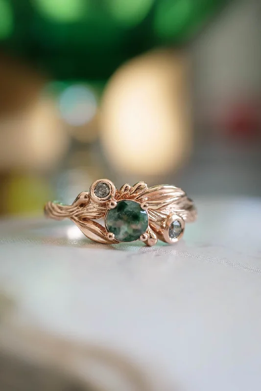 romantic diamond engagement rings for women-Rutile moss agate gold ring, salt and pepper stone ring / Olivia