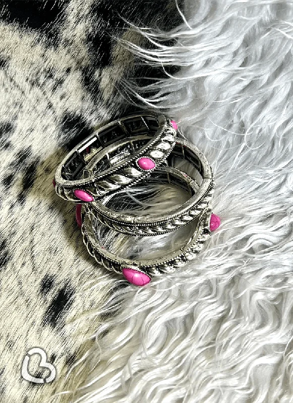 unique bangles for women-Josephine Stack Stretch Bracelets in Pink