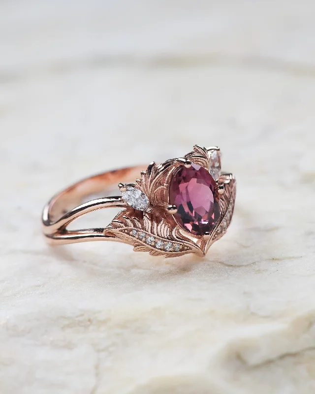 halo engagement rings for women-Pink tourmaline and diamonds engagement ring / Adonis