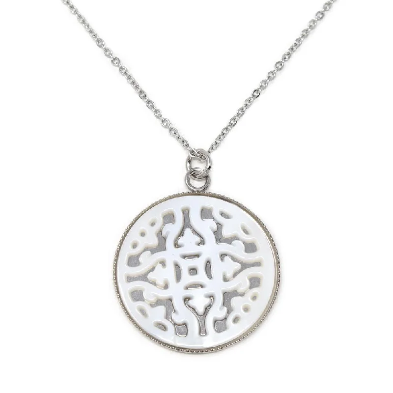 matching necklaces and earrings sets-Stainless St MOP Circle Design Necklace