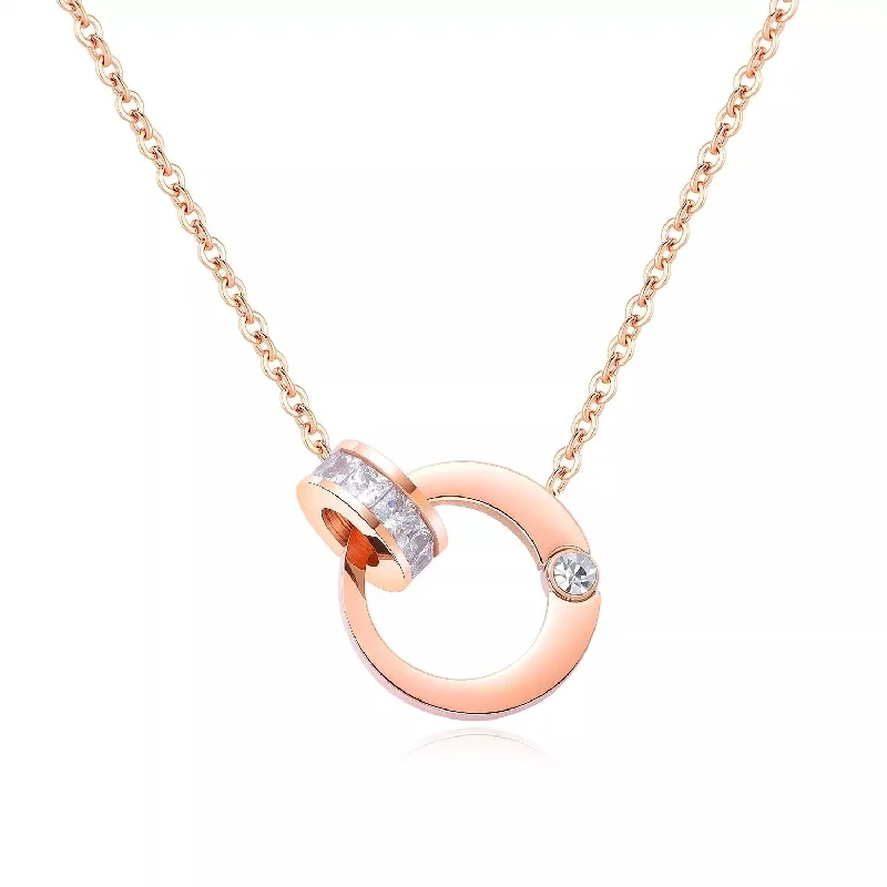 matching wedding necklaces for women-Stainless Steel CZ Eternity Necklace Rose Gold Plated