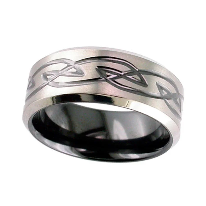 unique gemstone rings for women-Zirconium Celtic Knotwork Ring - 4059CHRB