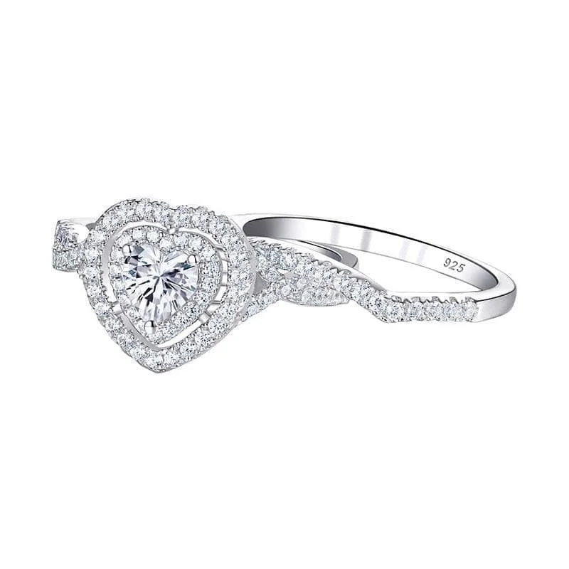 radiant-cut engagement rings for women-Heart Cut Created Diamond Halo Wedding Ring Set