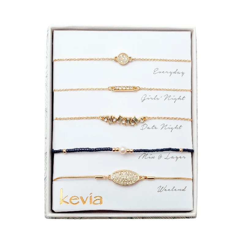 custom bracelets for women-Gold & Cubic Zirconia Delicate Bracelet Set