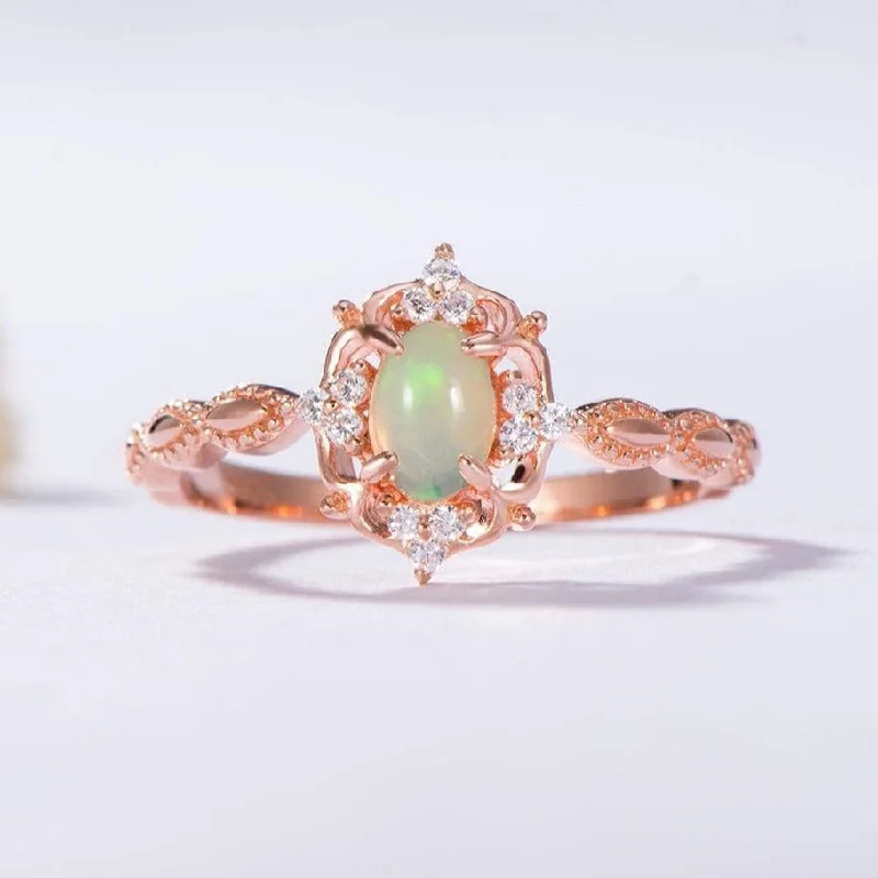 premium engagement rings for women-Oval Cut Natural Opal Gemstone Ring