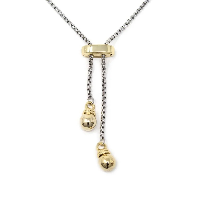 pendant necklaces with diamonds for women-Two Tone Ball Lariat Slide Chain Necklace 30 Inch