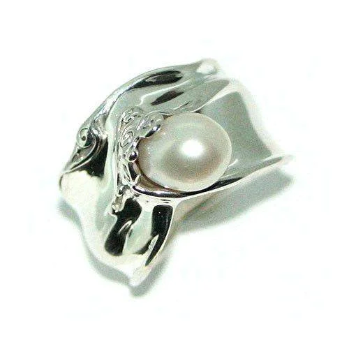 diamond solitaire rings for women-Sterling Silver And Pearl Ring -G114