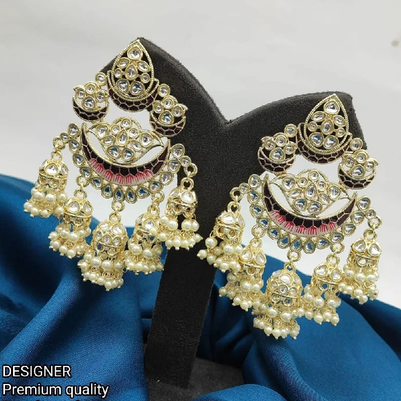 beautiful earrings for women-Lucentarts Jewellery Gold Plated Kundan & Meenakari Dangler Designer Earrings