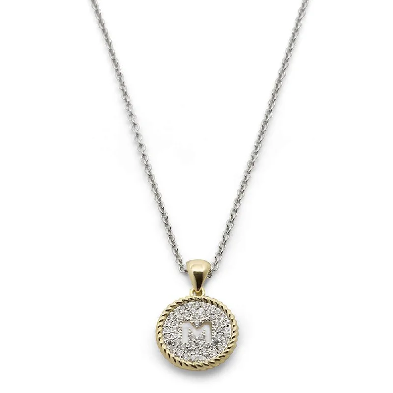 elegant chain necklaces for women-Two Tone Necklace Round Pave Initial - M