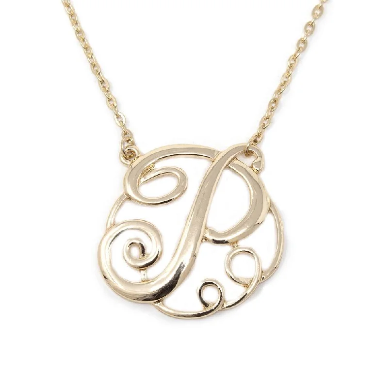 personalized charm necklaces for women-Monogram Initial Necklace P Gold Tone