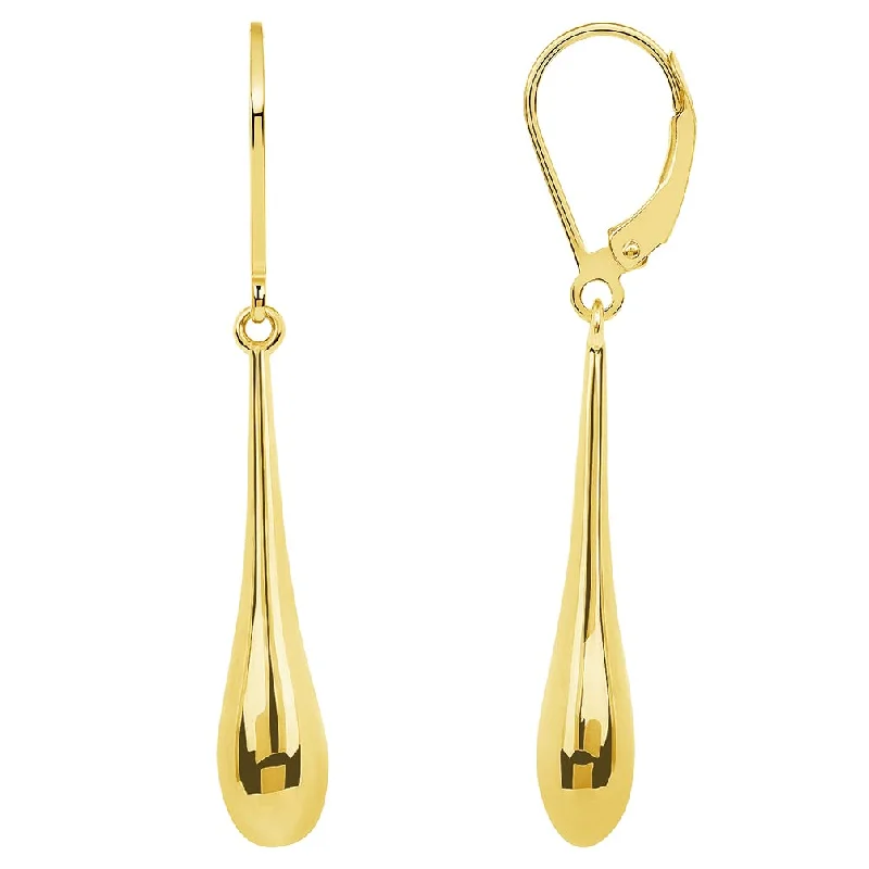 birthstone earrings for women-14k Yellow Gold Plain and Simple Teardrop Dangle Drop Earrings, 6mm