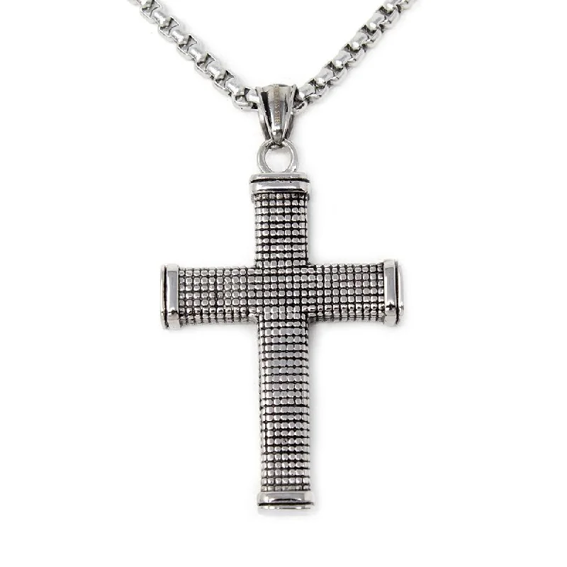 chokers for women-St Steel Necklace W Textured Square Design Cross