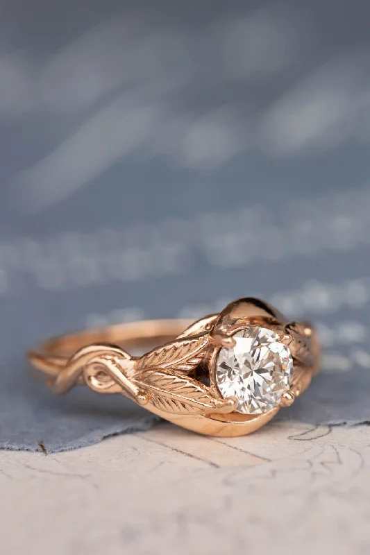 exclusive engagement rings for women-Lab grown diamond engagement ring, rose gold proposal ring with round diamond / Azalea