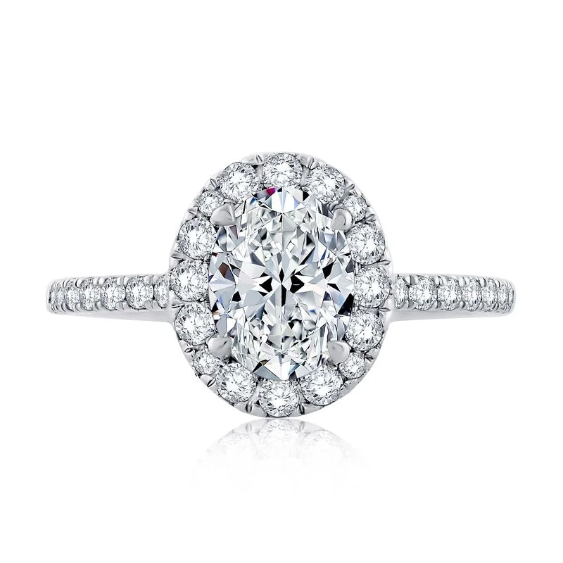 bridal ring sets for women-A.Jaffe Engagement Rings Oval Halo Engagement Ring with Belted Gallery Detail ME2168Q/260B