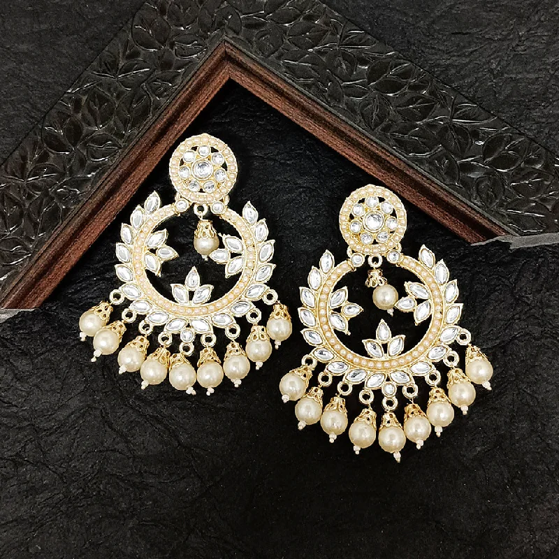 chic dangling earrings for women-Bhavi Jewels Gold Plated Kundan Stone Dangler Earrings