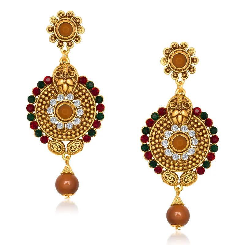 romantic earrings for women-Amina Creation Gold Plated Dangler Earrings