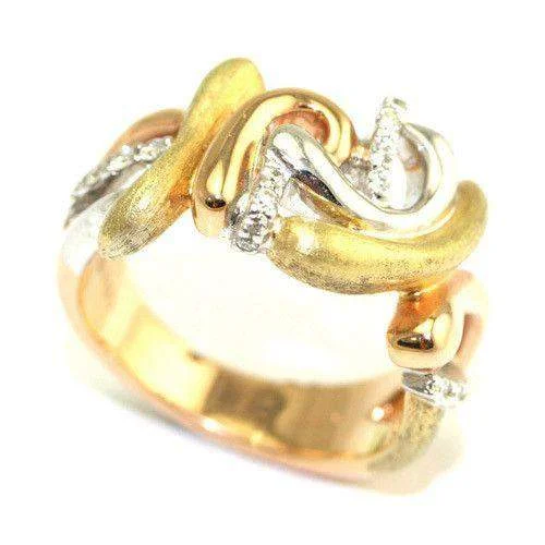 large statement rings for women-18ct White Yellow & Rose Gold & Diamonds Designer Ring