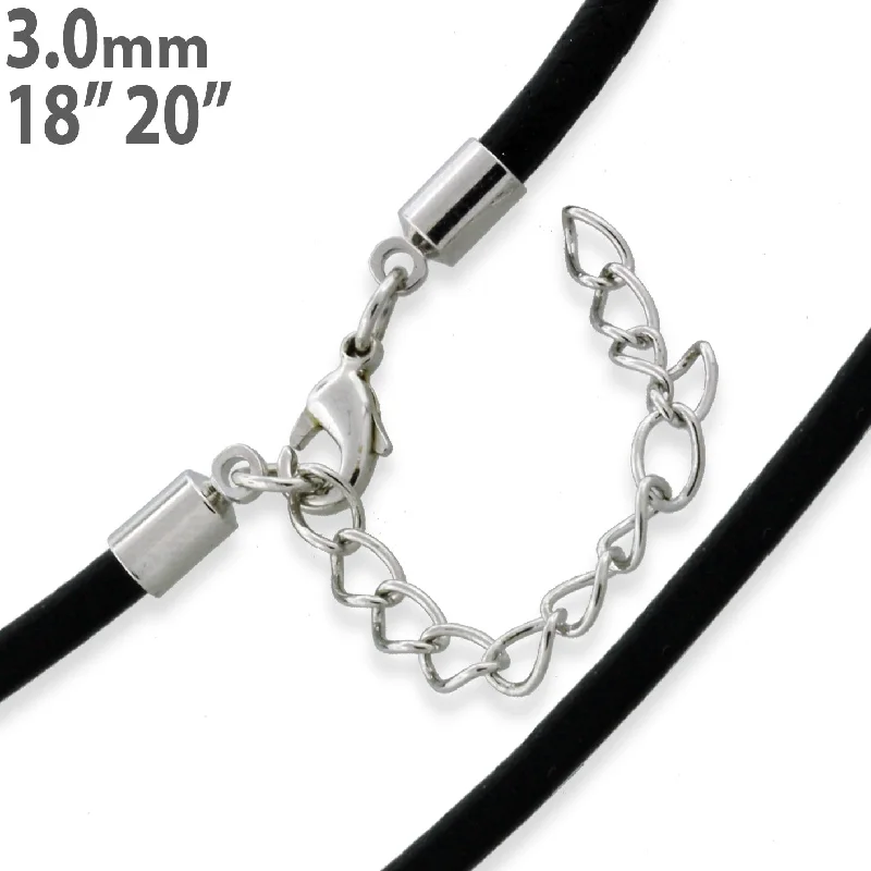 large pendant necklaces for women-3.0mm Black Leather Cord w/ Adjustable Clasp