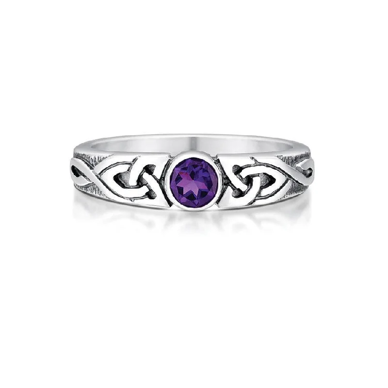 beautiful rings for women-Sterling Silver And Gemstone Celtic Knotwork Ring (various gemstones) - SR80