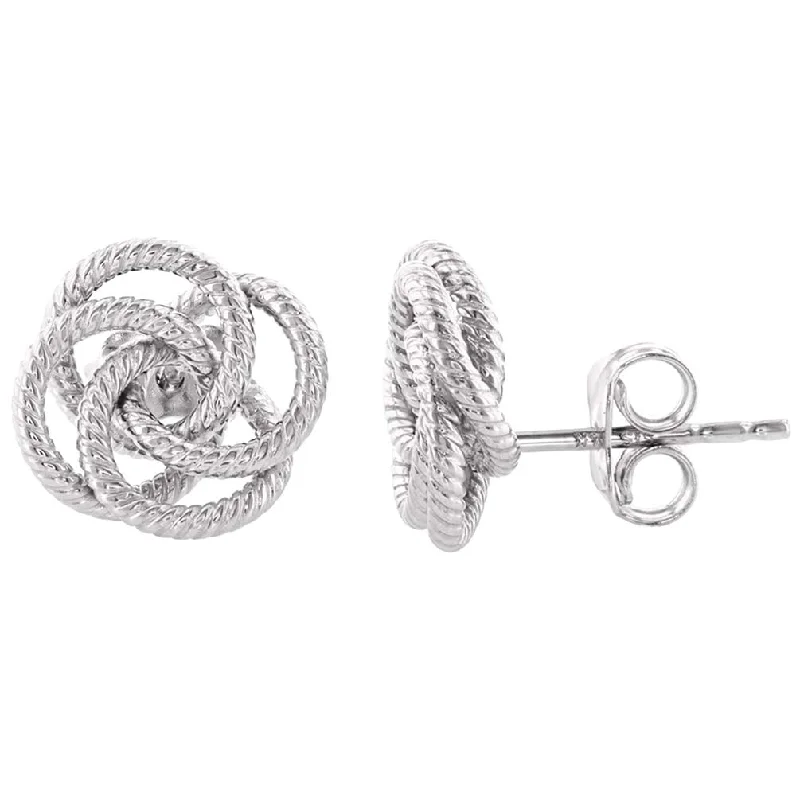 gemstone drop earrings for women-14K White Gold Twisted Love Knot Stud Rope Earrings