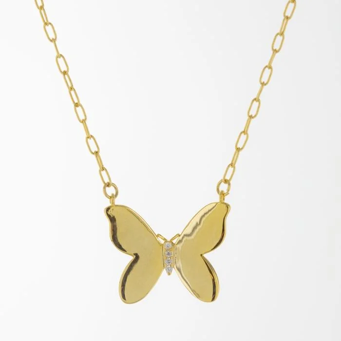 dainty gold necklaces for women-14K Gold Plated Brass Butterfly Link Necklace