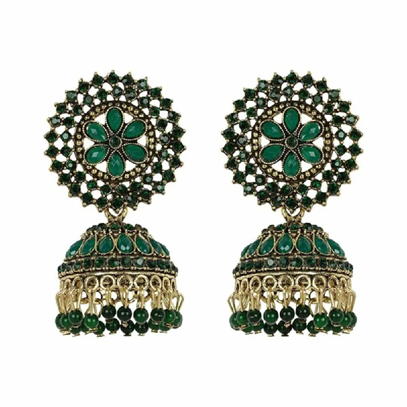 boho earrings for women-Subhag Alankar Green Attractive Kundan earrings For Girls and Women