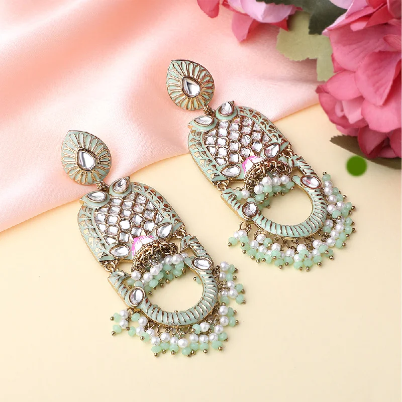 hand-crafted earrings for women-Mahi Green Meena Work Floral Traditional Dangler Jhuma Earrings with Crystals and Beads for Women (ER11098140GGre)