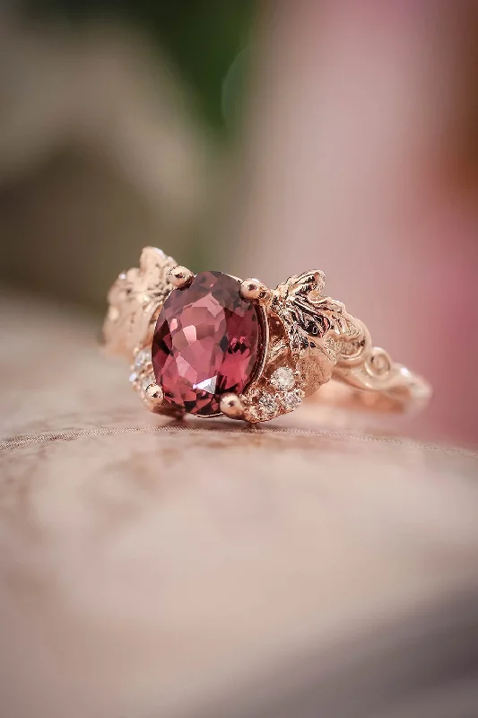 round-cut engagement rings for women-Pink tourmaline and diamonds engagement ring / Vineyard