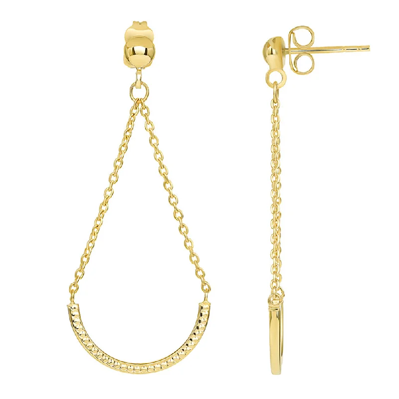 chandelier earrings for women-14k Yellow Gold Open Teardrop Rolo Chain Drop Earrings with Friction Back