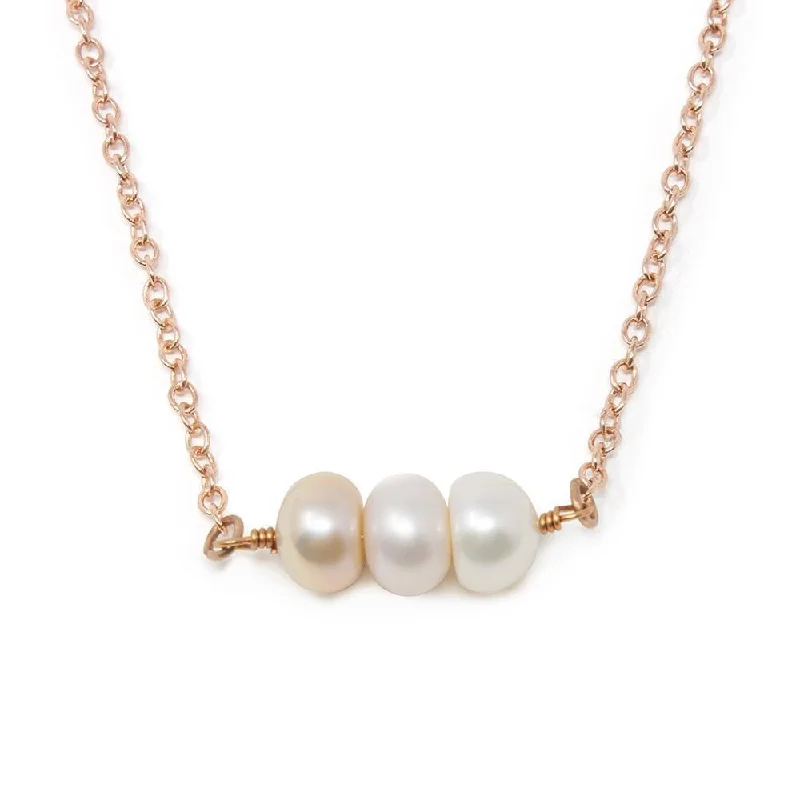 bohemian necklaces for women-Rose Gold Tone Necklace with Three Fresh Water Pearls