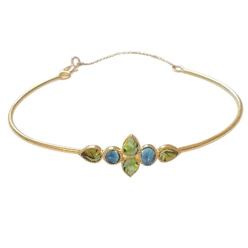 silver bracelets for women-Color Nova Bangle Blue Topaz, Green Tourmaline - 18k Gold