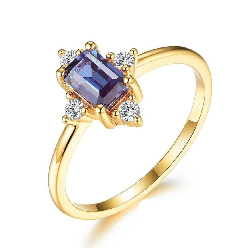 exclusive diamond engagement rings for women-Emerald Cut Alexandrite Luxury Ring