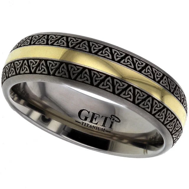 modern engagement rings for women-Titanium And Yellow Gold Celtic Triquerta Knotwork Ring - 2210-18Y-DTRIN