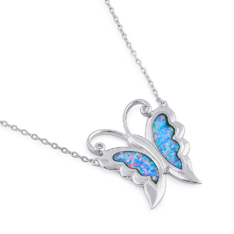 statement necklaces for women-Sterling Silver Blue Lavender Butterfly Necklace