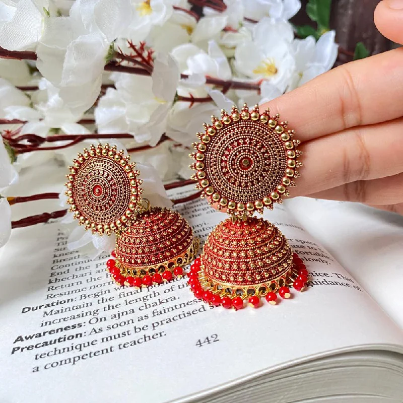 fine jewelry earrings for women-Subhag Alankar Red Attractive Kundan Jhumki earrings ideal for festive wear